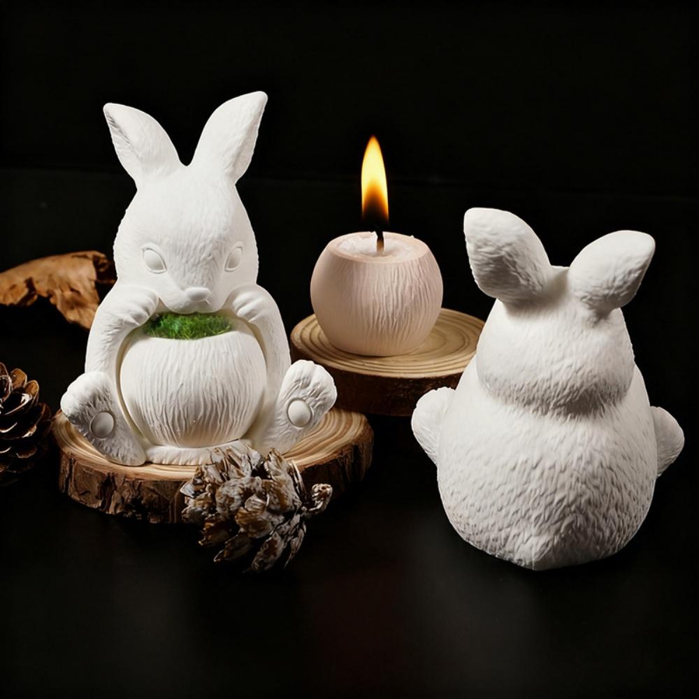 Creative Rabbit Shape Hollow Candle Holder Silicone Mold Cute Easter Bunny DIY Candle Jar Cup Resin Mold Candlestick Vase Making