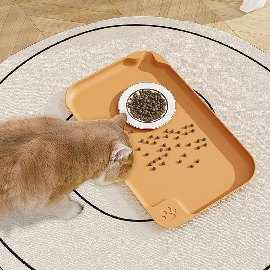 Dog Food Mat Pet Cat Feeding with Raised Edges Water Tray Placemat for