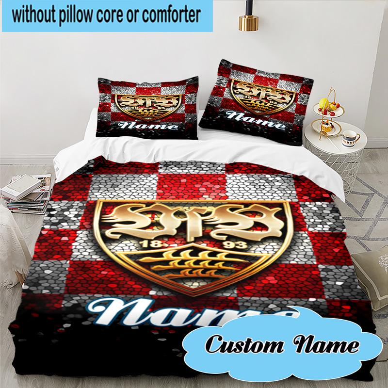 3PCS Custom Name VfS Crest Flame Bedding Set, Including 1pc Duvet Cover And 2pcs Pillowcases, Suitable for dorms and bedrooms Gift