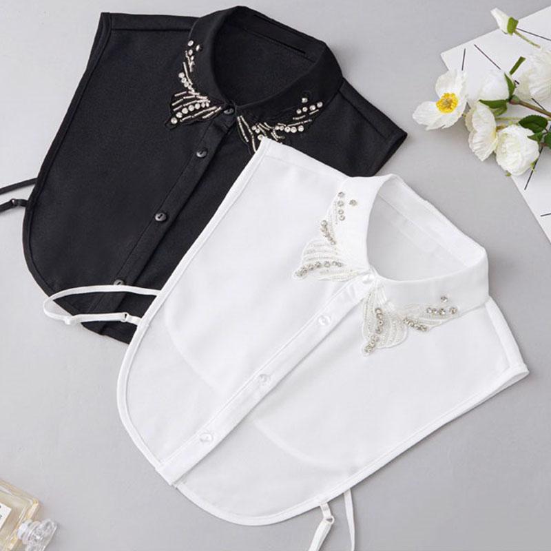 Elegant Beads Fake Collars Woman Vintage Half Shirt False Collar Woman Diamond Embroidery Detachable Collar Faux Col Accessories