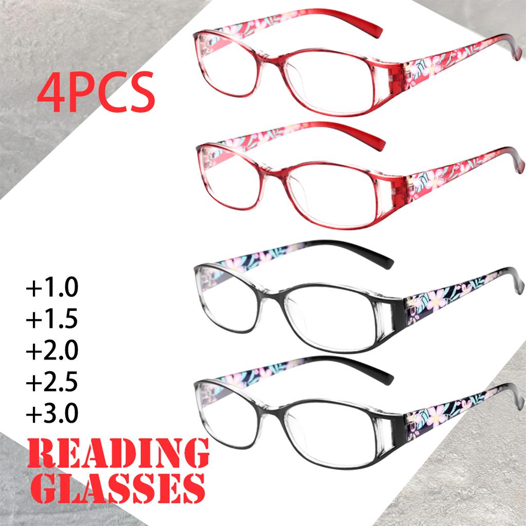 4PCS Fashion Anti-Blue Light Reading Glasses Urltra-Light Eye Protection Women Flowers Elegant Comfortable Eyeglasses