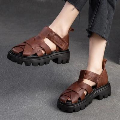 Genuine Leather Weaving Thick Sole Roman Sandals Hollow-out Breathable Women's Shoes