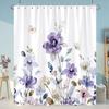 Purple Floral Shower Curtain Watercolor Flower Leaves Wildflower Polyester Fabric Washable Shower Curtains Bathroom Decoration