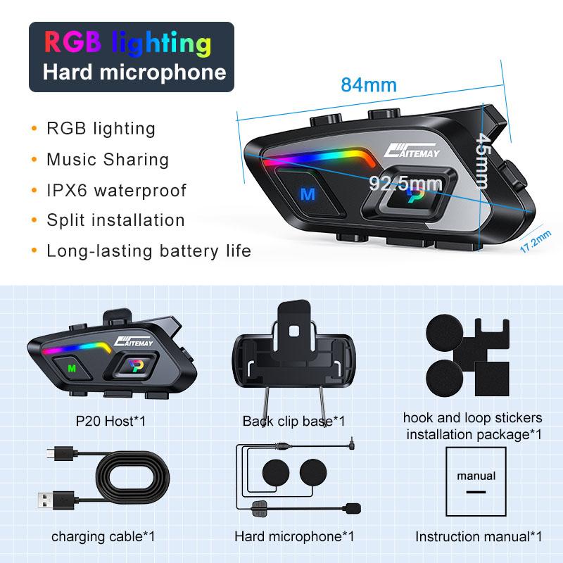 P20 Bluetooth 5.0 Motorcycle Helmet Headset 300m Multi-person Music Sharing IPX6 Waterproof With 5 RGB Colorful Ambient Light