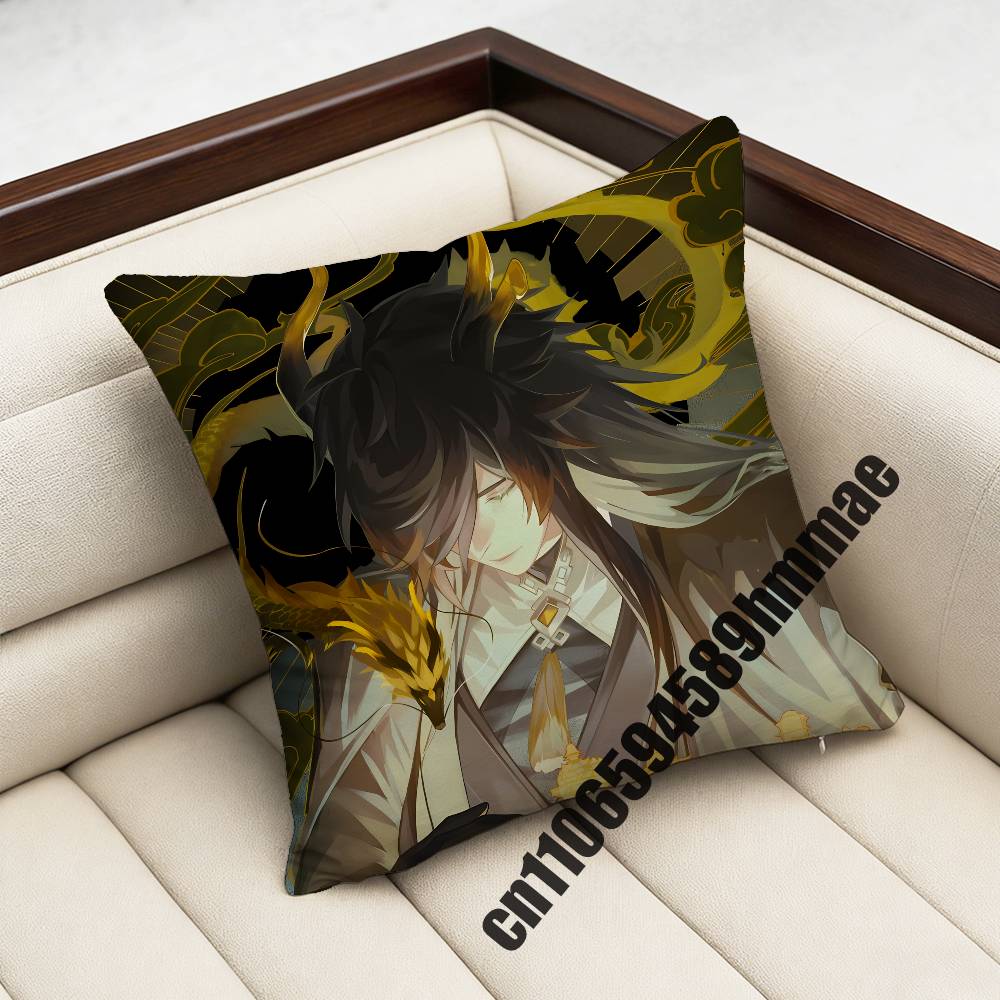 Genshin Impact Zhongli Throw Pillow Case Sham 45X45Cm 35X35Cm Square Bedroom Pillowcase Cushion Cover
