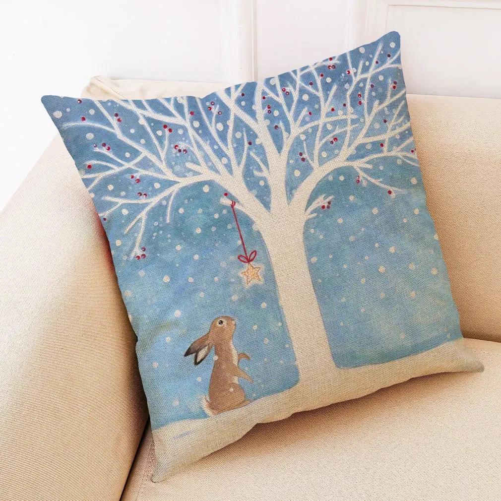 Creative Winter Animal Linen Pillowcase Cartoon Animal Pattern Car Cushion Cover Living Room Sofa Decoration
