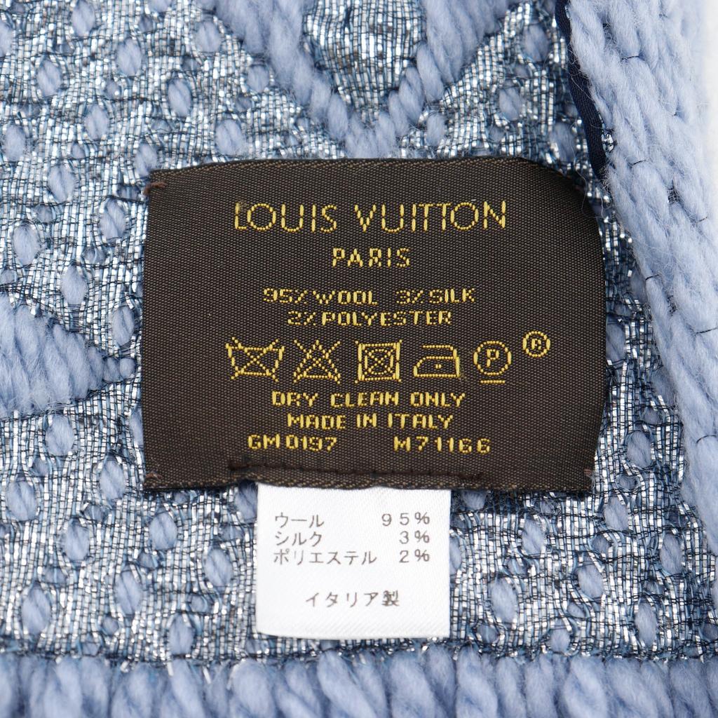 LOUIS VUITTON Escalp Logo Mania Shine Scarf M71166 light blue wool Women Used