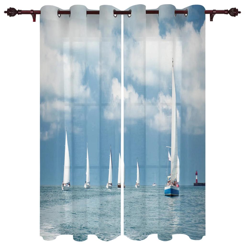 Ocean Nautical Sailing Window Curtains Home Decor Living Room Curtains Kitchen Drapes Panel Curtains for Bedroom Windows cortina