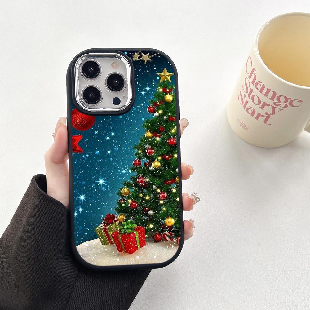 

N117 Новогодние Рождественские художественные мягкие чехлы для телефонов Samsung S24 S23 A15 A12 A35 A54 Infinix Hot 40i Tecno Plating Frame Camera Protector Back Cover Samsung S20 FE/S20 Lite