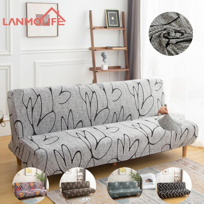LANMOLIFE Foldable Sofa Bed Cover Stretch Futon Armless Sofa Bed Covers Removable And Washable Furniture Protective Covers