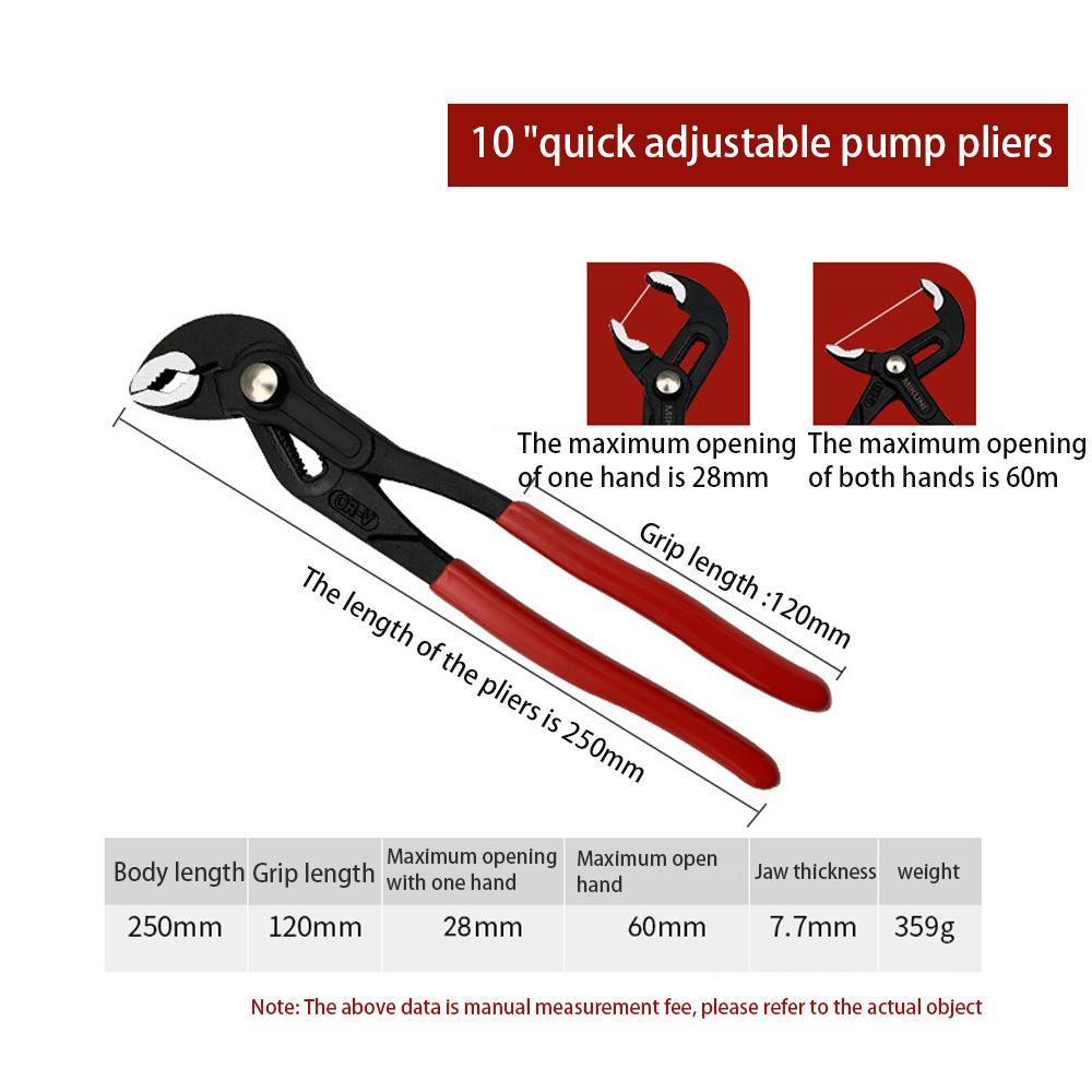7-12inch Water Pump Pliers Multifunction Automatic Plastic Handle Adjustable Pipe Wrench Large Opening Bathroom Plumbing Tool