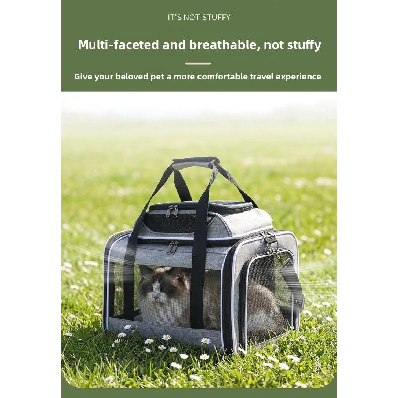 Foldable Pet Carrier Bag for Cats Small Dogs, Breathable Multi-Opening Soft Travel Tote with Padded Base and Safety Leash