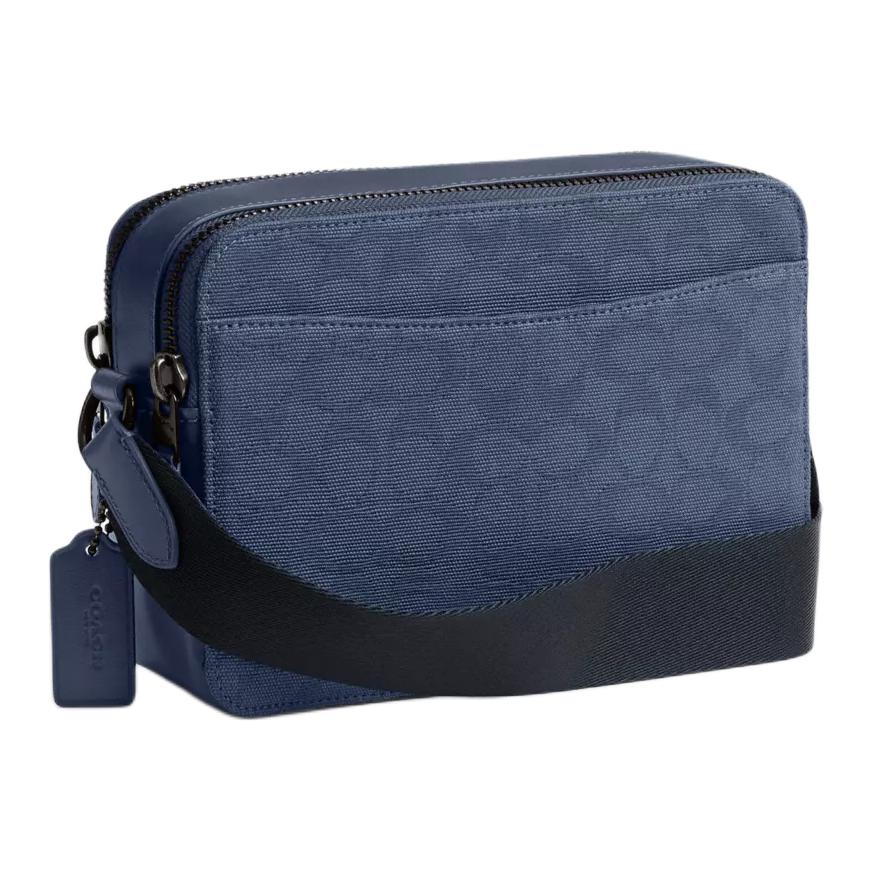 Coach Charter 24 Brand Micro Logo Adjustable Shoulder Strap Floral Canvas And Leather Crossbody Bag Medium Men crossbody bag Blue CU475-D61