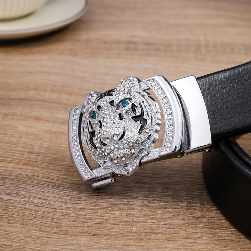 Fashionable Leopard Head Casual Business Belt PU Leather 4cm Alloy Automatic Buckle Belt