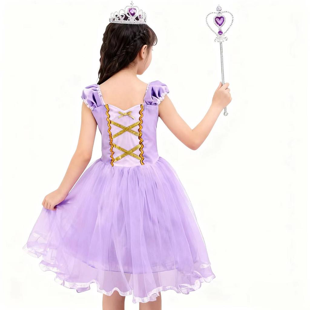 Rapunzel Princess Costume, Carnival Cosplay Dress with 2 Accessories, Cotton/Polyester, Purple, 120cm, Ages 5-6 Years