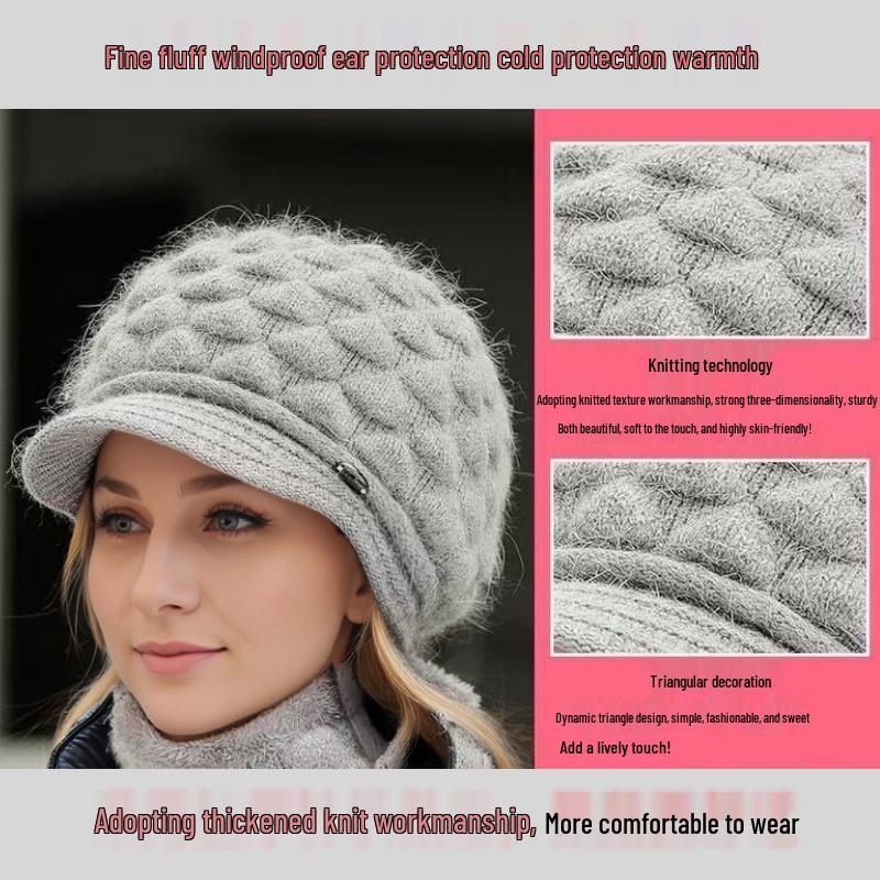 Women's Autumn/Winter Knit Beret with Ear Protection for Middle-Aged and Elderly