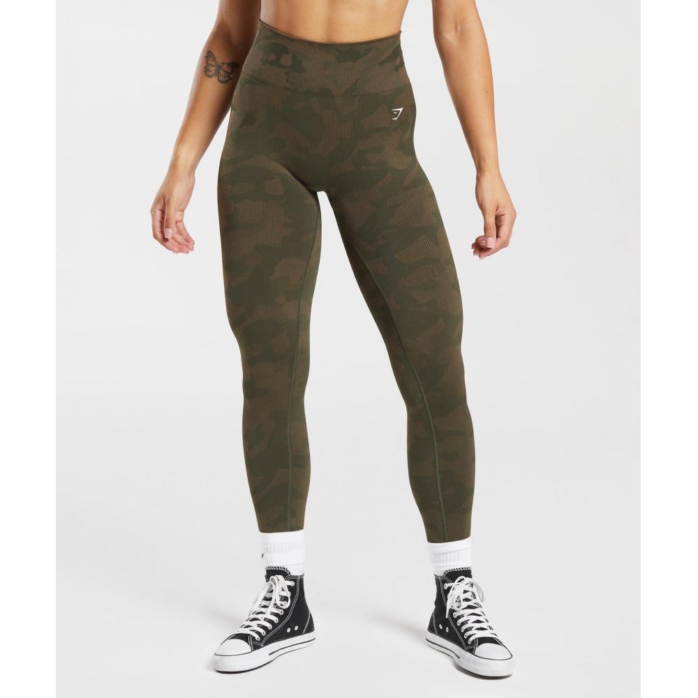 

GYMSHARK Adapt Camo Seamless Ribbed Leggings Winter Olive Soul Brown B5A8B ECCH
