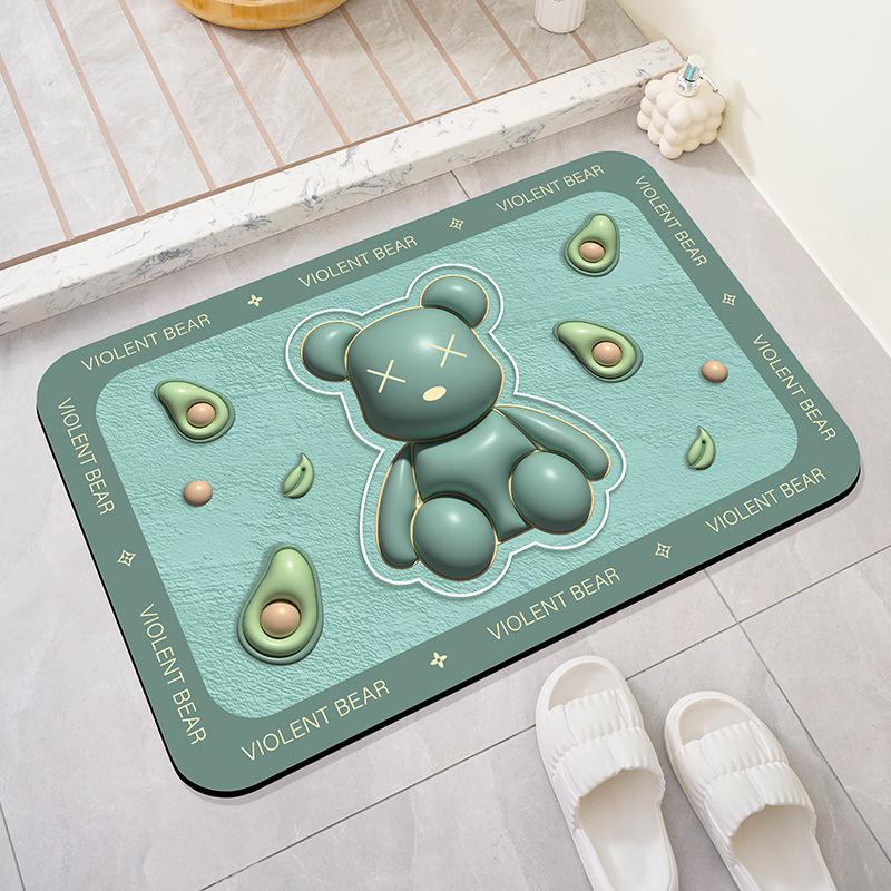 3D Cartoon Bear Diatomaceous Earth Non-slip Bath Mat