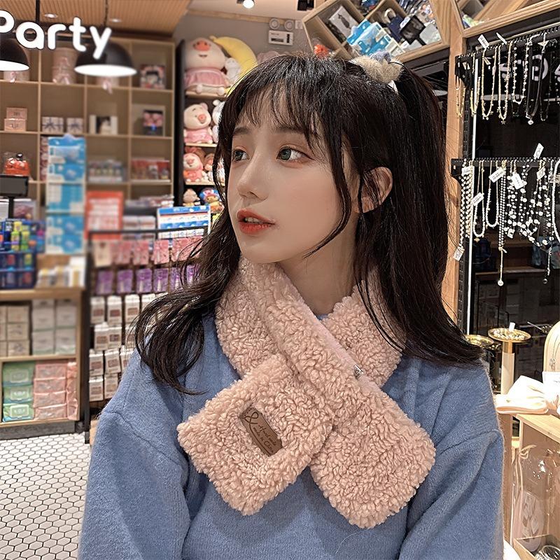 Autumn and winter imitation Rex rabbit hair cross scarf women's fashion versatile double-sided warm lamb wool scarf neck cover