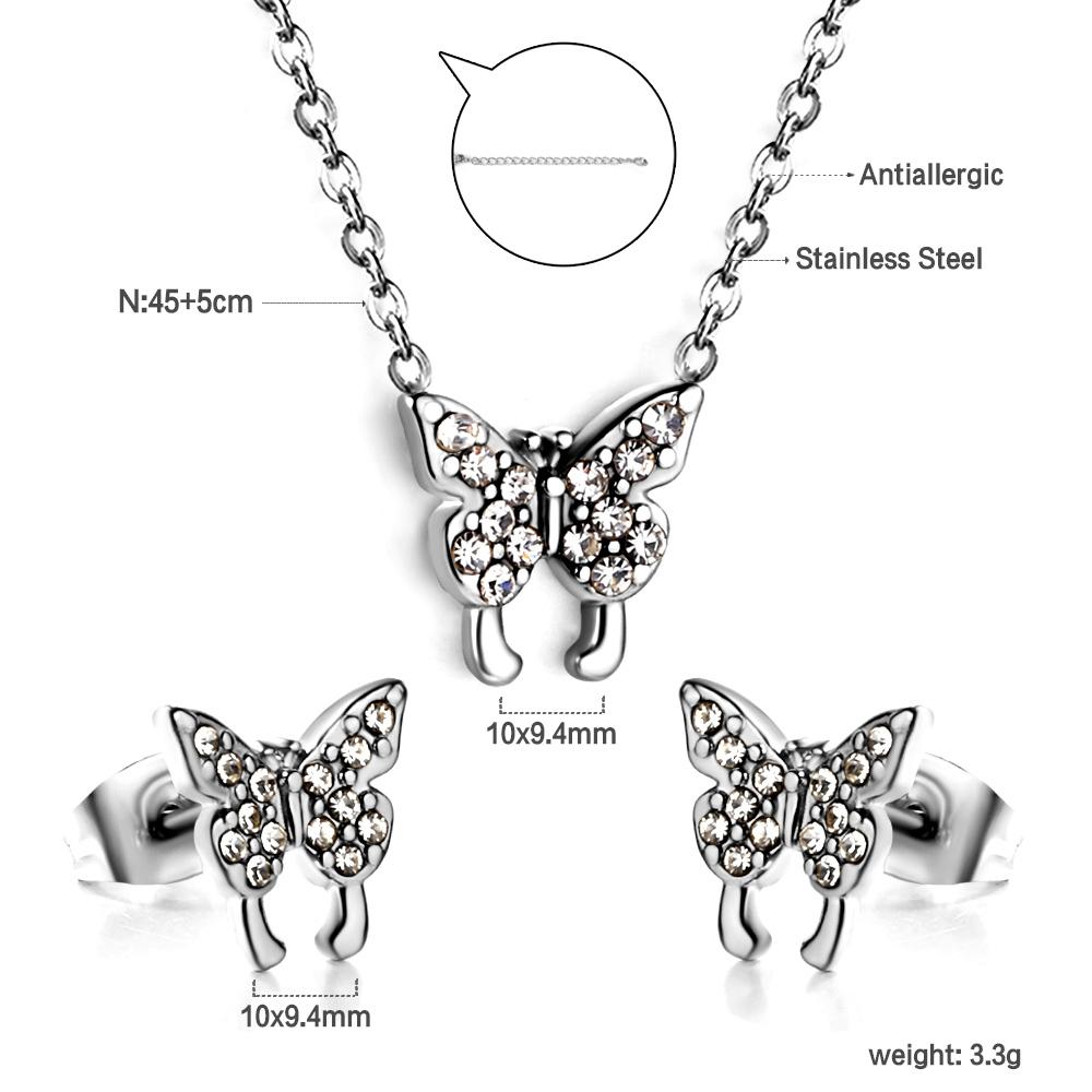 Fashion Bridal Gold Stainless Steel Pendant Necklace Earrings Jewelry Set for Women Plated18k Gold Necklace and Studs Earrings