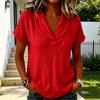 Women V-Neck T-Shirt Short Sleeve Solid Color Summer Blouse Loose Fit Fashionable Collared Casual Tee for Work Party Date Wear