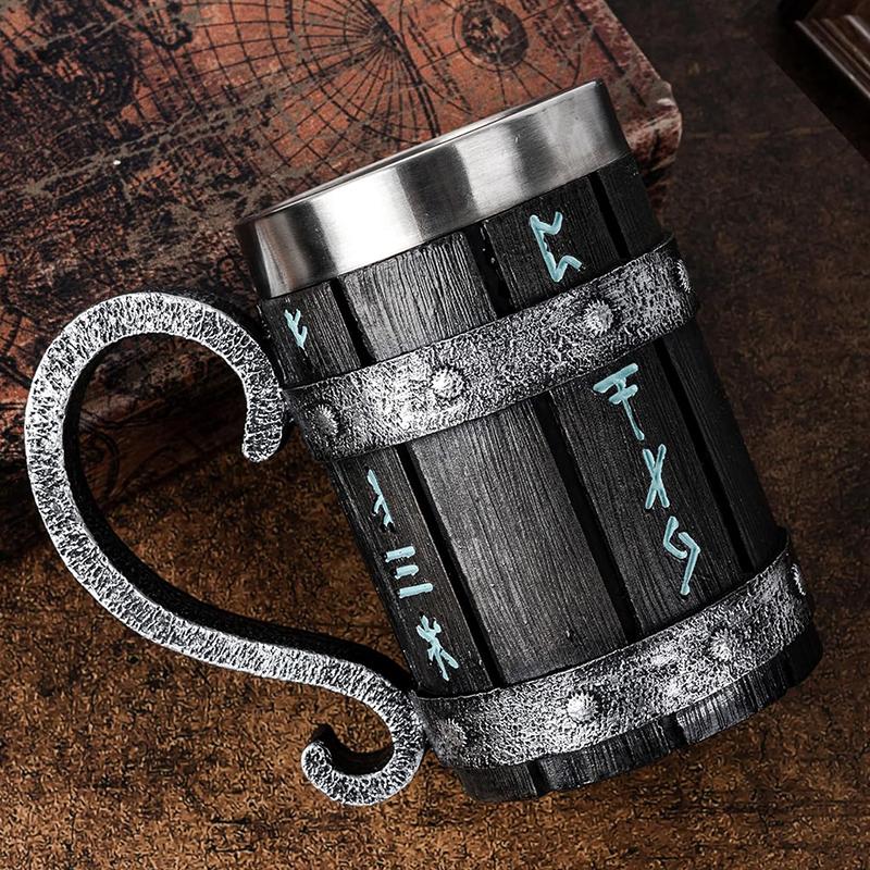 Retro Viking Mug Stainless Steel Beer Mug Home Shatterproof Bar Decor Coffee Water Cup Vintage Mug Drinkware Kitchen Supply Gift