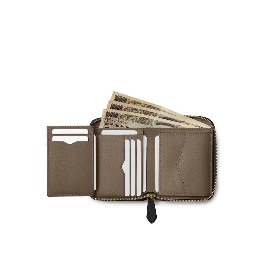 BONAVENTURA Medium Functional Zip Wallet In Shrink Leather by Revise X Made with the Finest European A Perfect [Black Etoupe]. Leather. Gift.