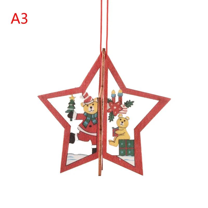 Wooden Christmas Tree Ornaments Hollow 3D Snowflake Bell Star Hanging Pendants For Home Xmas Holiday Party Decor Supplies