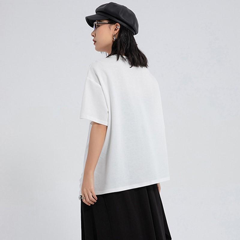 Short Sleeve Oversized Vintage Patchwork Casual Loose Summer T Shirt Tops Women T-shirt