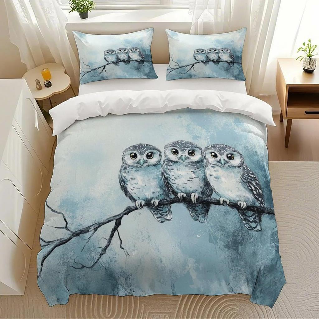 Moon Owl Duvet Cover Set Moon Owl Bedding Set Adult Boy Girl Bedroom Decoration Single Double Large Size Gift