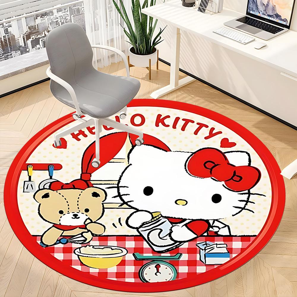 1PC Hello Kitty Office Round Rug - Perfect for Office or Study Decor, Machine Washable, Non-Slip Backing, Decorative Floor Mat