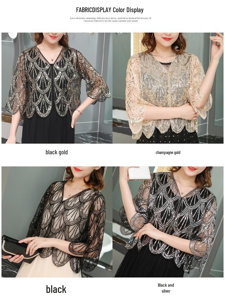 Trendy European & American Mid-Sleeve Sequin Beaded Shawl Jacket for Women