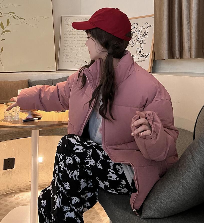 

Осенне-зимняя женская однотонная модная свободная короткая утолщенная куртка с воротником-стойкой, 7 цветов