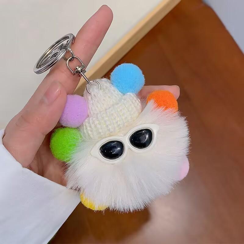 Imitation Plush Pendant Cartoon Coal Ball Key Bag Plush Doll Pendant Keychain Cute Solid Color Accessories