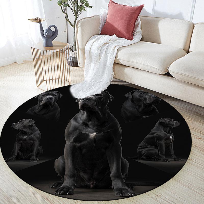 Black Hounds Pattern Round rug,Carpet Rug for Living Room Bedroom Playroom ,Non-slip Floor Mat,Holiday Gifts and Birthday Gifts.
