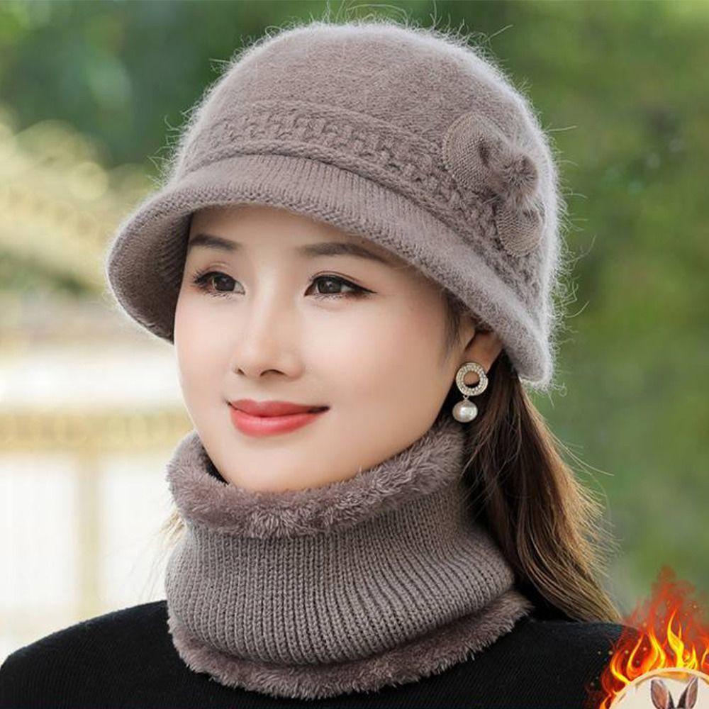 New Fashion Plus Velvet Women's Knitted Hat Thicken Casual Mom Warmer Cap Windproof Elderly Beret Autumn and Winter