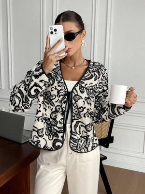 European & American Women's Tie-Waist Color-Block Long-Sleeve Jacket for Autumn/Winter
