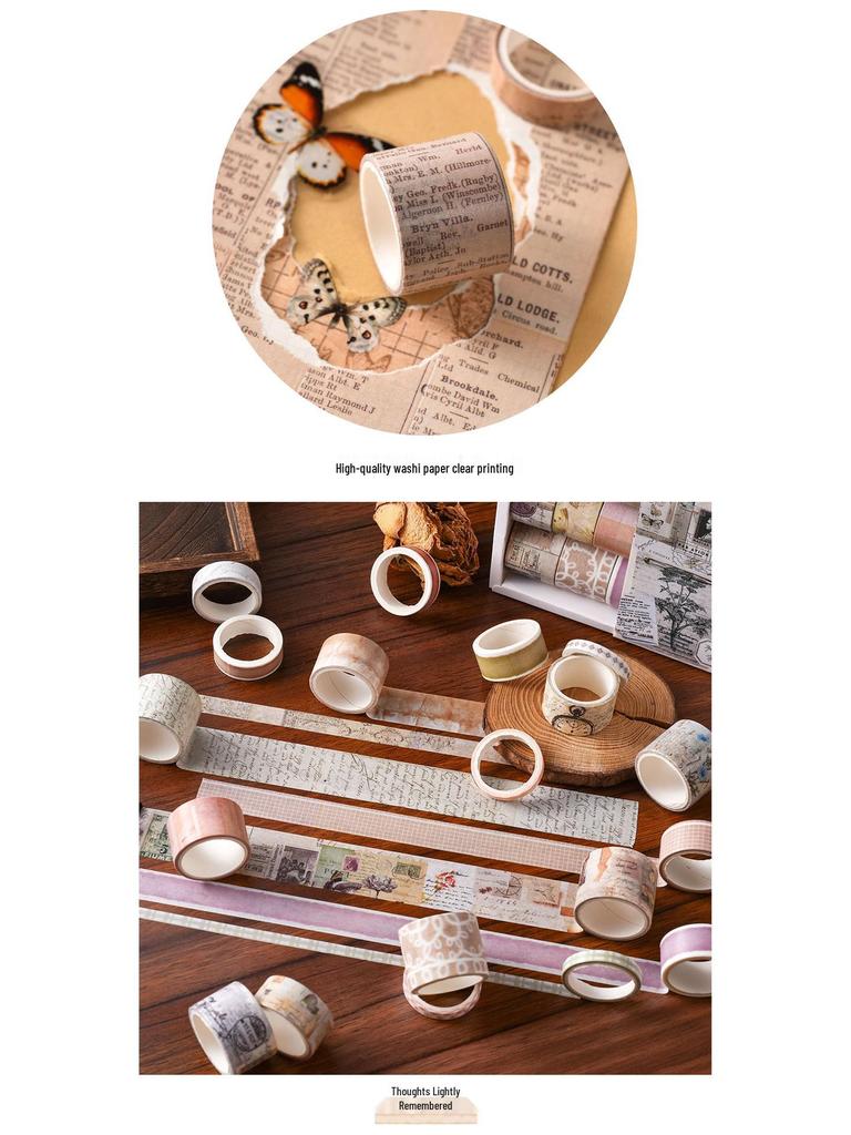 Retro Imprint Washi Tape Set: 20 Rolls, 6 Styles for Versatile Decoration