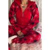 Damen-Overall-Pyjama aus Fleece-Plüsch mit rotem Schneeflockenmuster