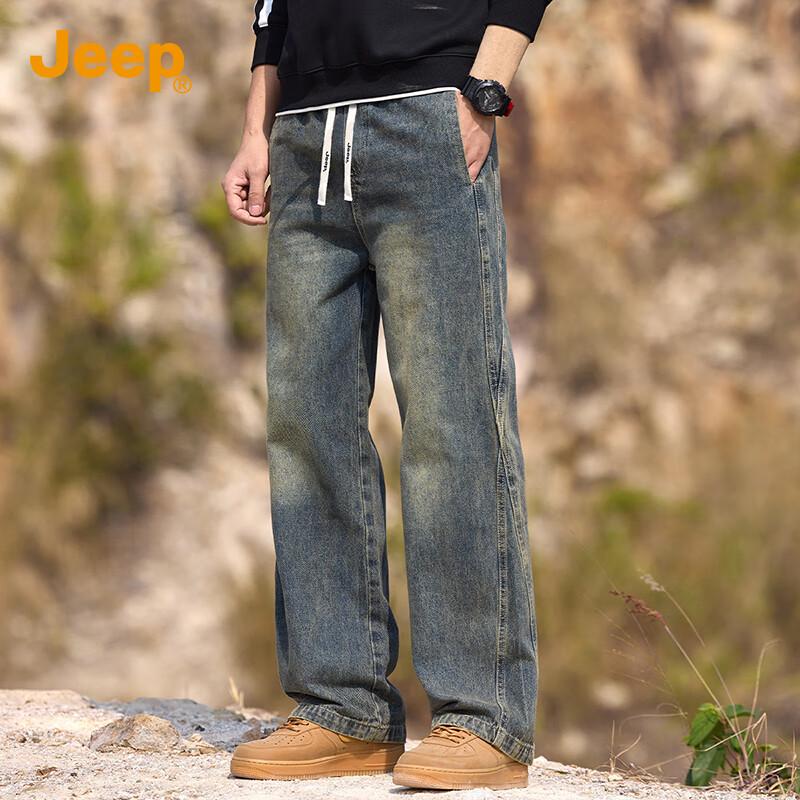 Jeep Men's Retro Washed Straight-Leg Denim Jeans