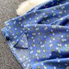 French-Style Retro Floral Dress with Puff Sleeves and Button-Up Slim Fit