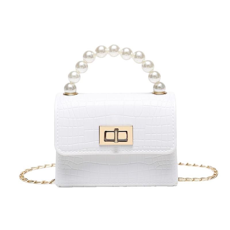 Crocodile Print PVC Jelly Crossbody Bag for Kids with Pearl Accent