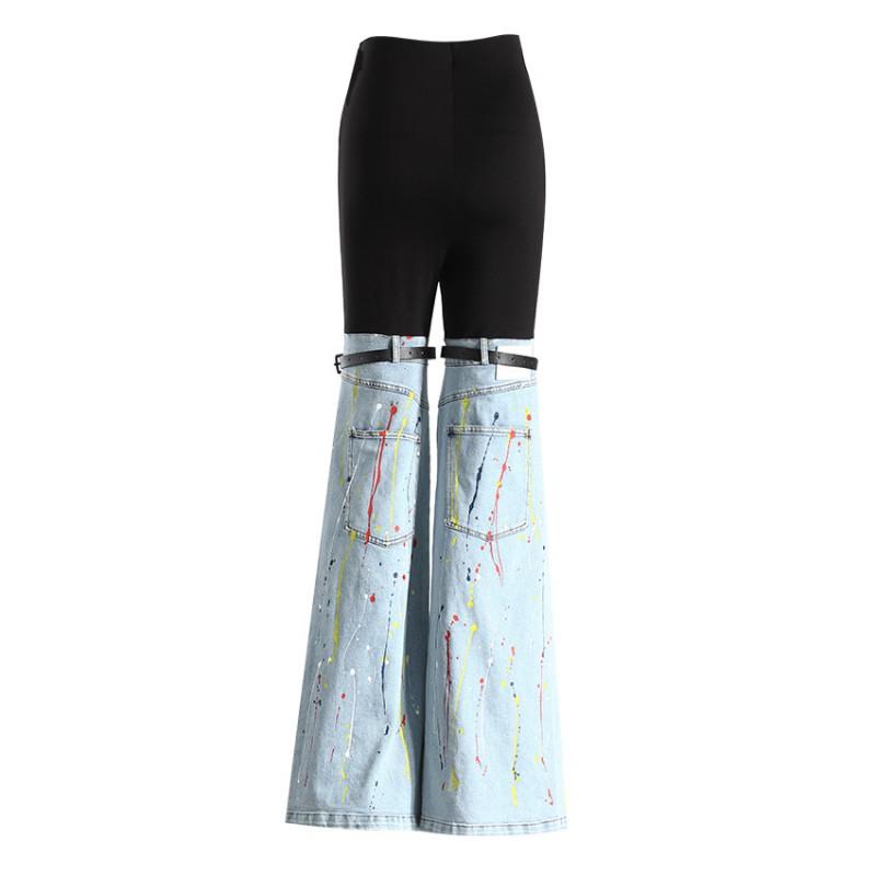High-Waisted Distressed Patchwork Denim Jeans Women Slim Fit Straight To Flared Leg Streetwear Style