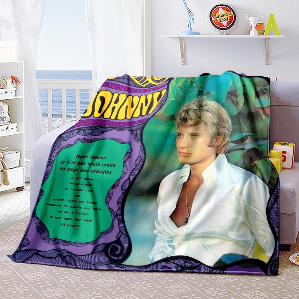 1pc Johnny Halliday the King of French Rock blanket, al season lightweigh Poster blanket home office outdoor nap multifunc Poster blanketional blanket