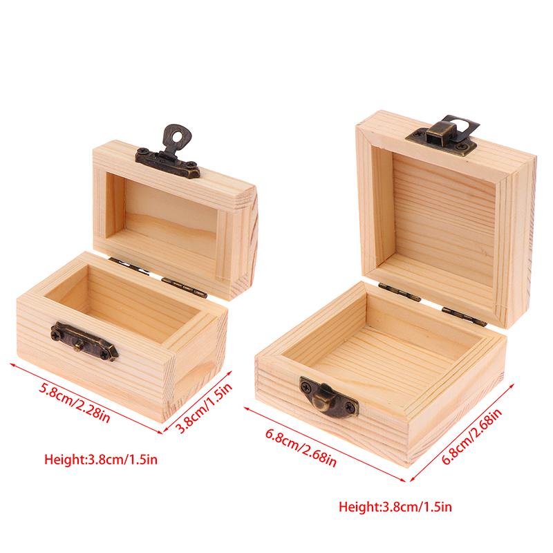 Unfinished Log Color Wooden Watch Box Diy Pine Wood Treasure Chest With Locking Clasp Hinged Lid Jewelry Storage Box