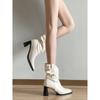 Short Boots Women'S French Minimalist Style Apricot Square Head Small Height-Increasing Stacking Boots