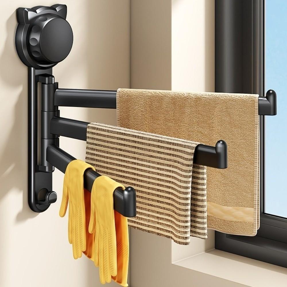 Suction Cup Rotating Towel Rack 180° Rotatable Multi-Rod Towel Hanging Holder Rustproof Wall Mount Swivel Toilet Towel Rod