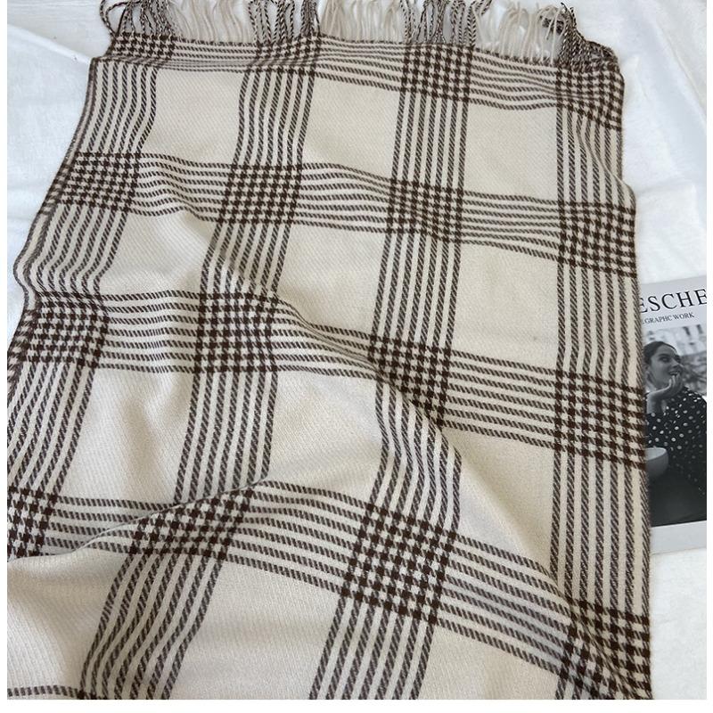 Karoschal Damen Neuer Herbst und Winter Verdickter Langer Schal Schal mit Quasten, Warmes Herbst-/Winter-Modeaccessoire in Mehreren Farben