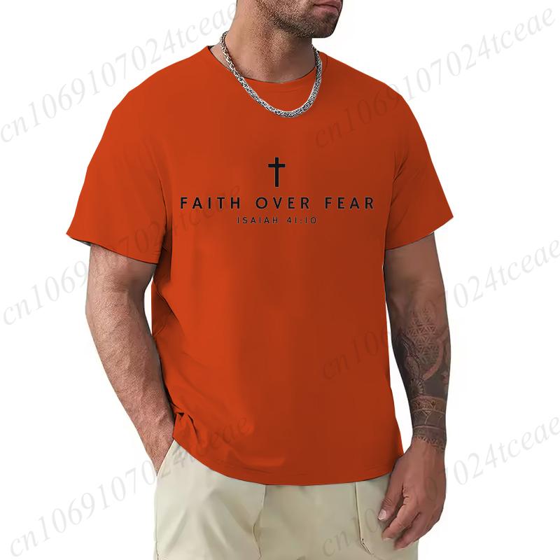 Oversized Mens Tshirts Summer Faith Over Fear Print Tee Shirt Funny Christian Jesus Design Street Short Sleeve Top Men Clothes