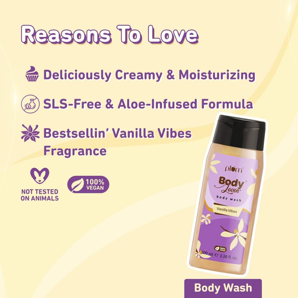 Plum BodyLovin' Vanilla Vibes Bath & Body Gift Set | Wash | Mist | Oil | Long-Lasting Fragrance | For Women | Gifting For Rakhi & Special Occasions| P